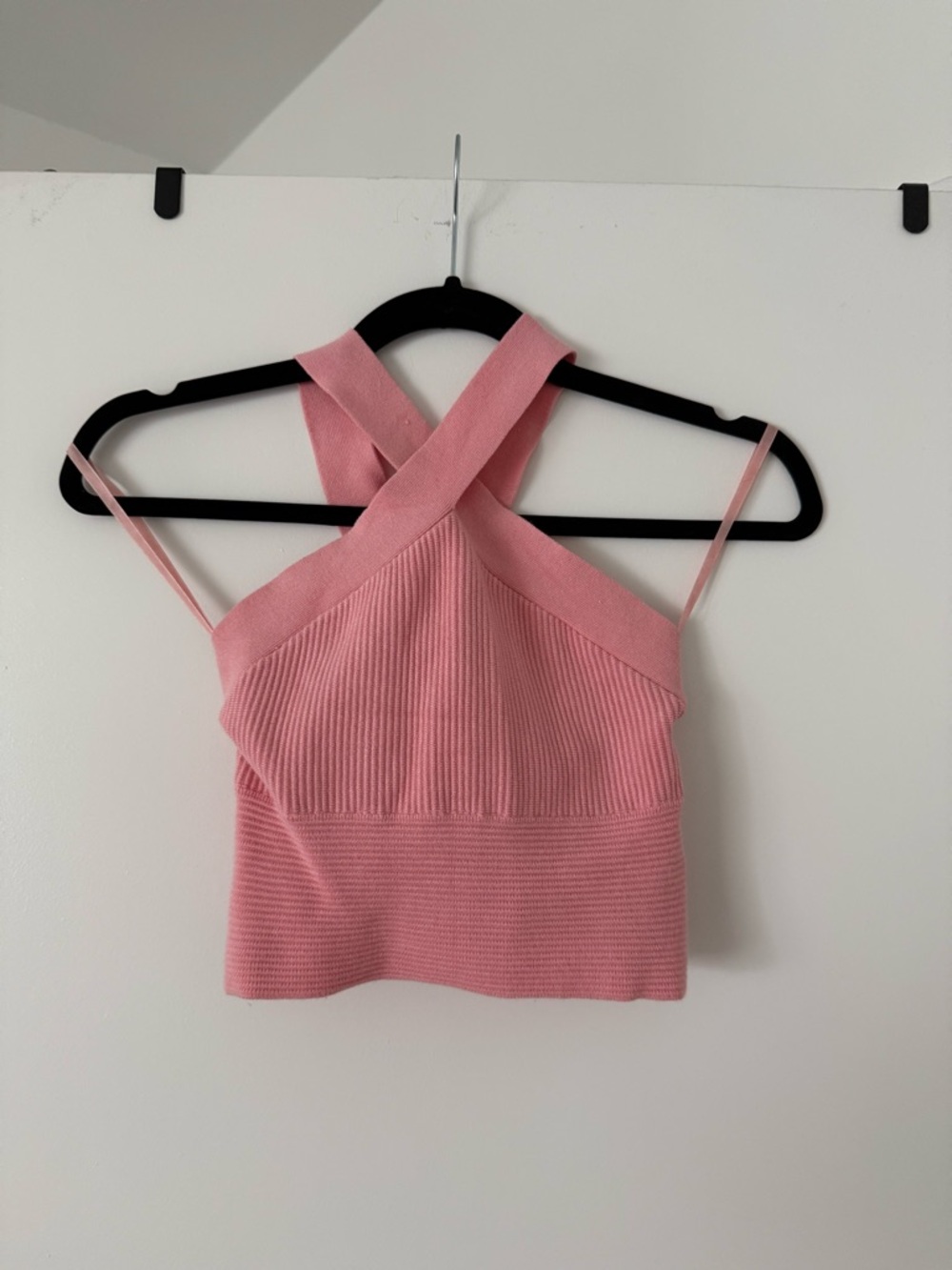 Abercrombie Pink Ribbed Cross-Neck Knit Cropped Tank Top